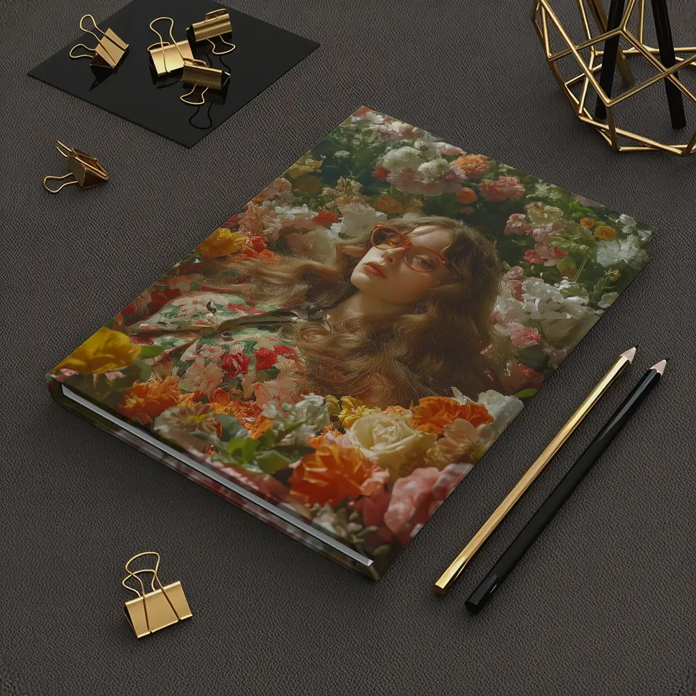 Woman Surrounded by Colorful Blooming Flowers Garden – Notebooks
