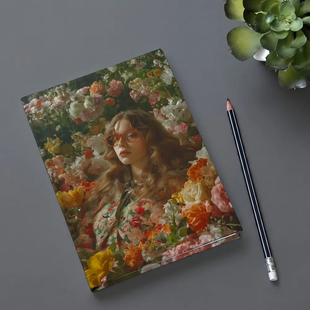 Woman Surrounded by Colorful Blooming Flowers Garden – Notebooks