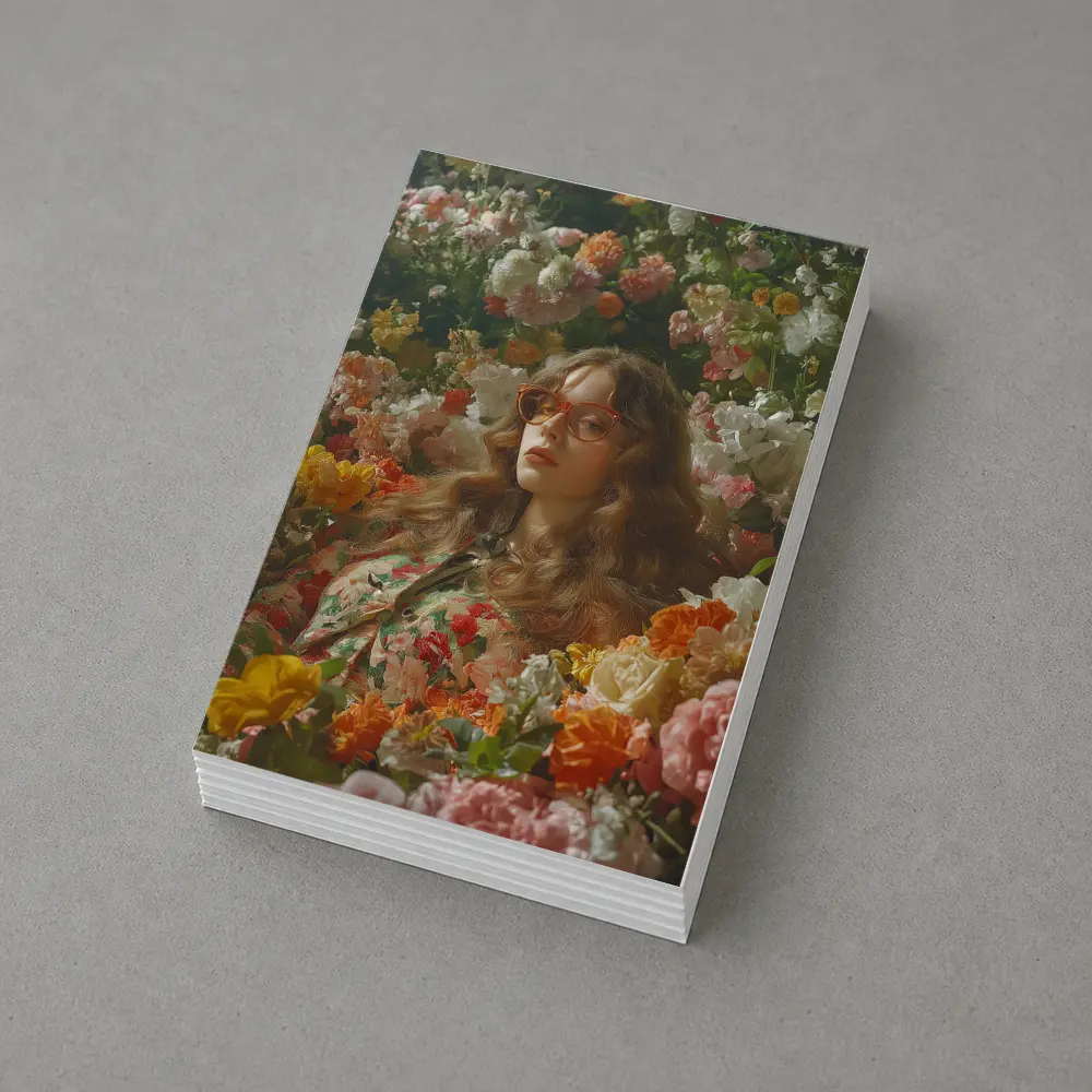 Woman Surrounded by Colorful Blooming Flowers Garden – Postcards