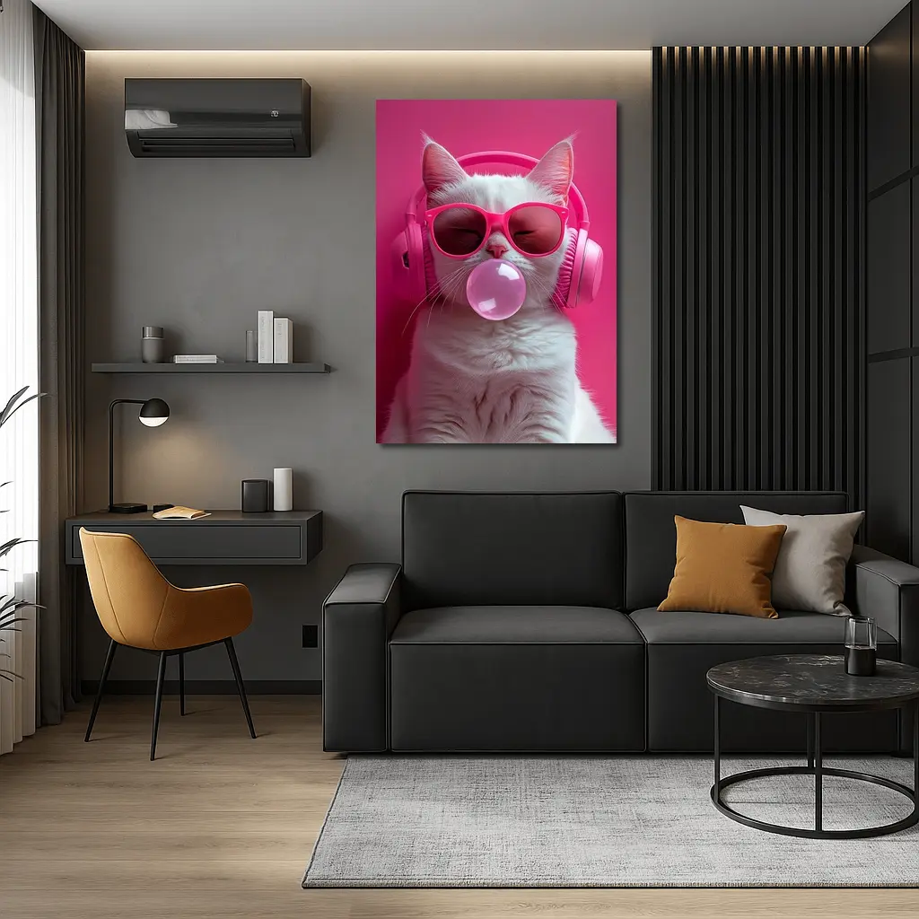 White Cat Pink Sunglasses Headphones Bubblegum – Wall Art