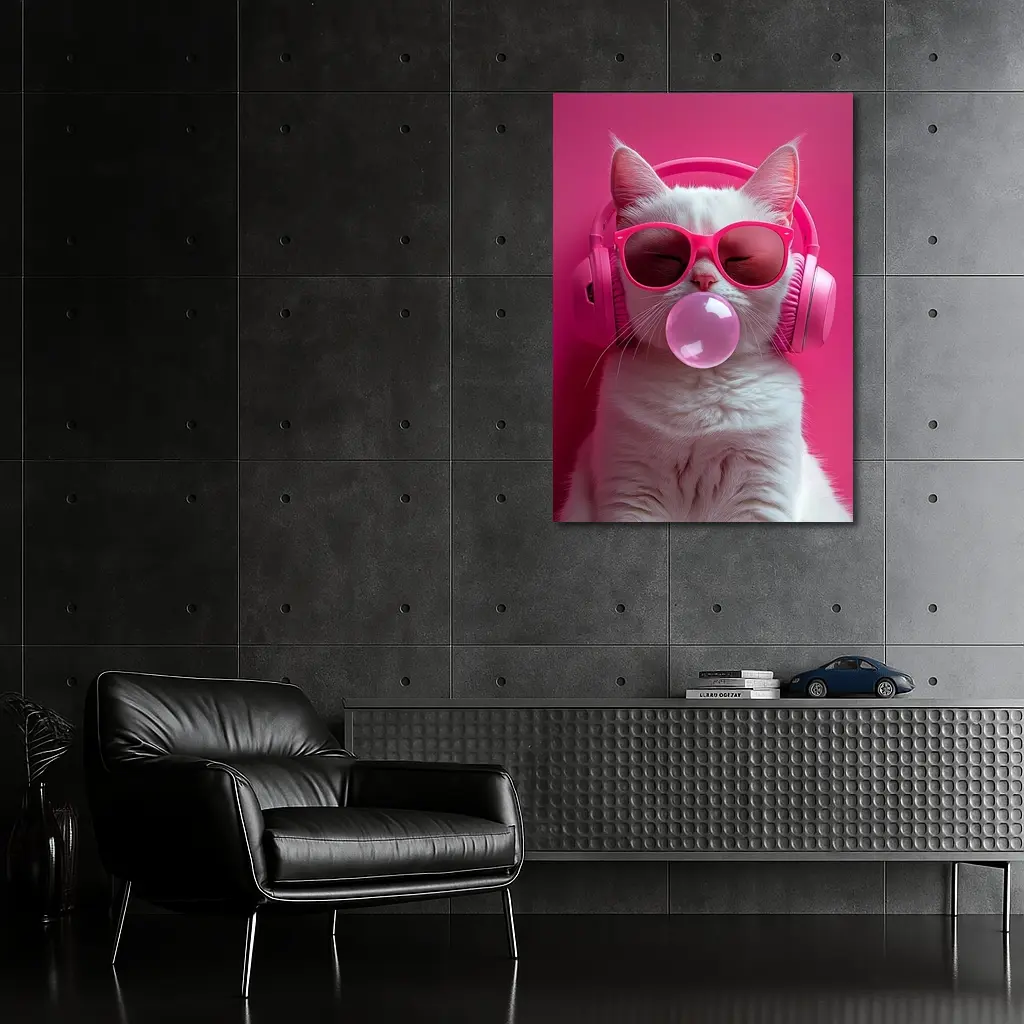 White Cat Pink Sunglasses Headphones Bubblegum – Wall Art