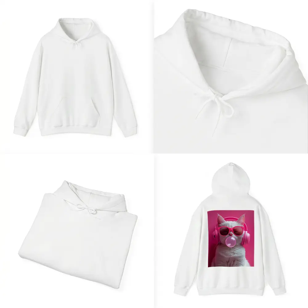White Cat Pink Sunglasses Headphones Bubblegum – Hoodies