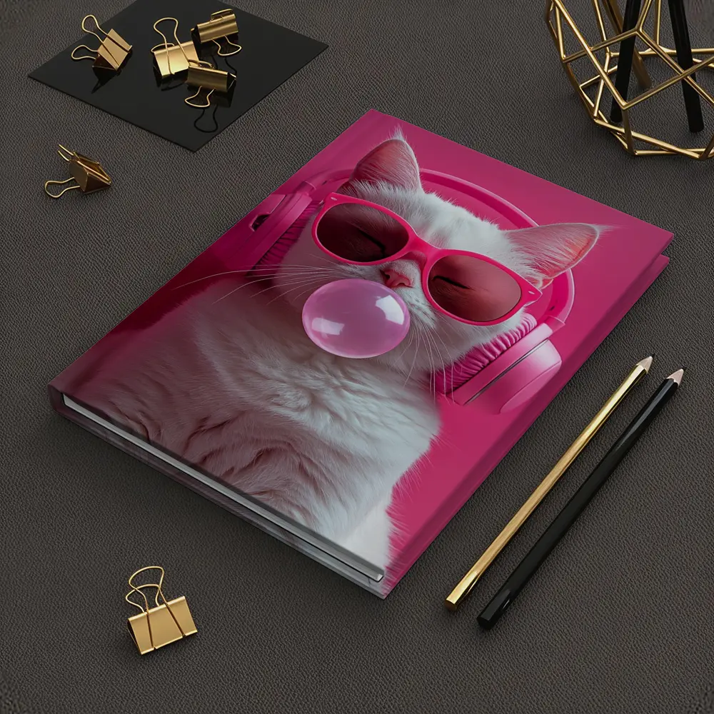 White Cat Pink Sunglasses Headphones Bubblegum – Notebooks