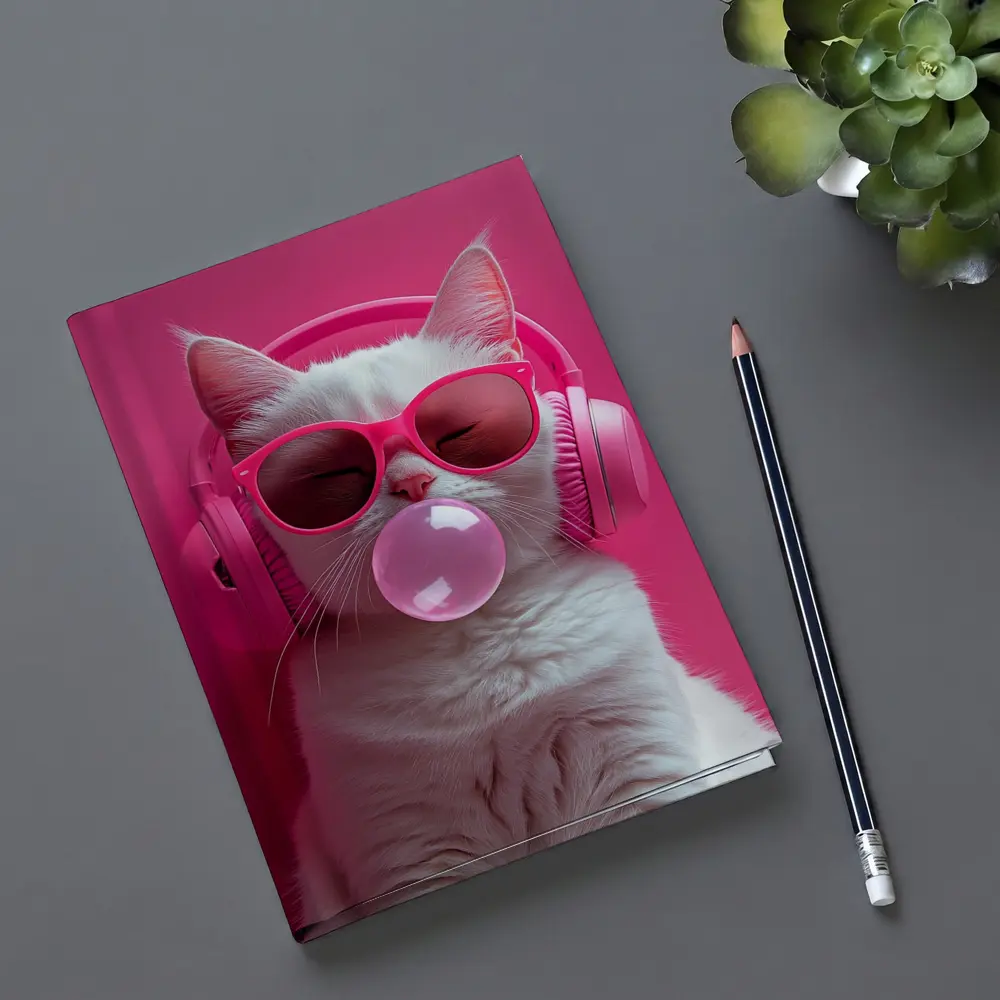 White Cat Pink Sunglasses Headphones Bubblegum – Notebooks
