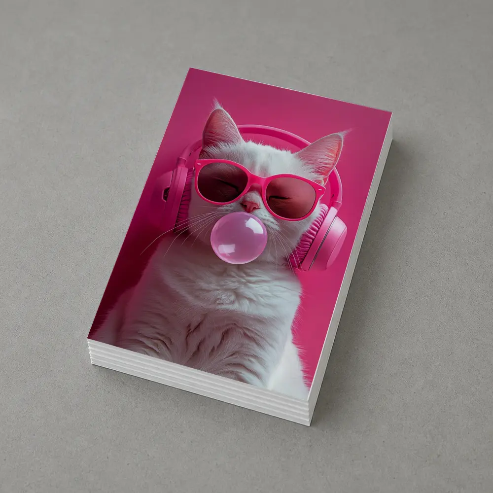 White Cat Pink Sunglasses Headphones Bubblegum – Postcards