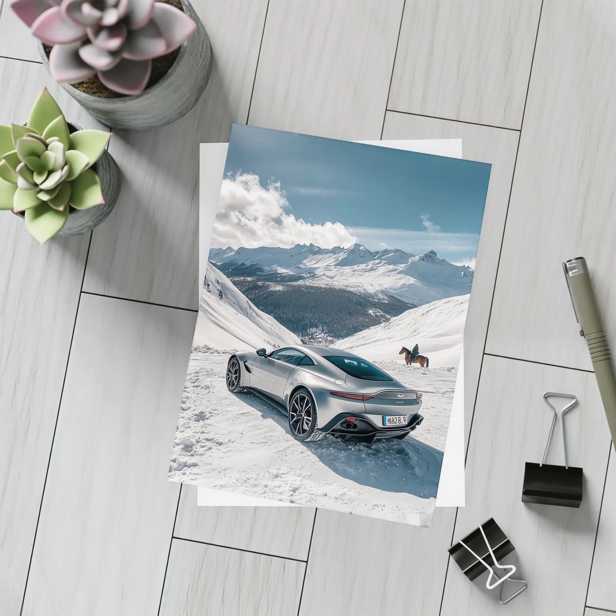 Aston Martin Vantage Silver Snow Mountain – Postcards