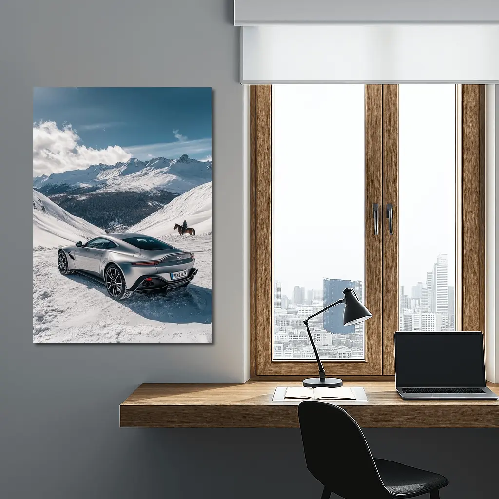 Aston Martin Vantage Silver Snow Mountain – Wall Art