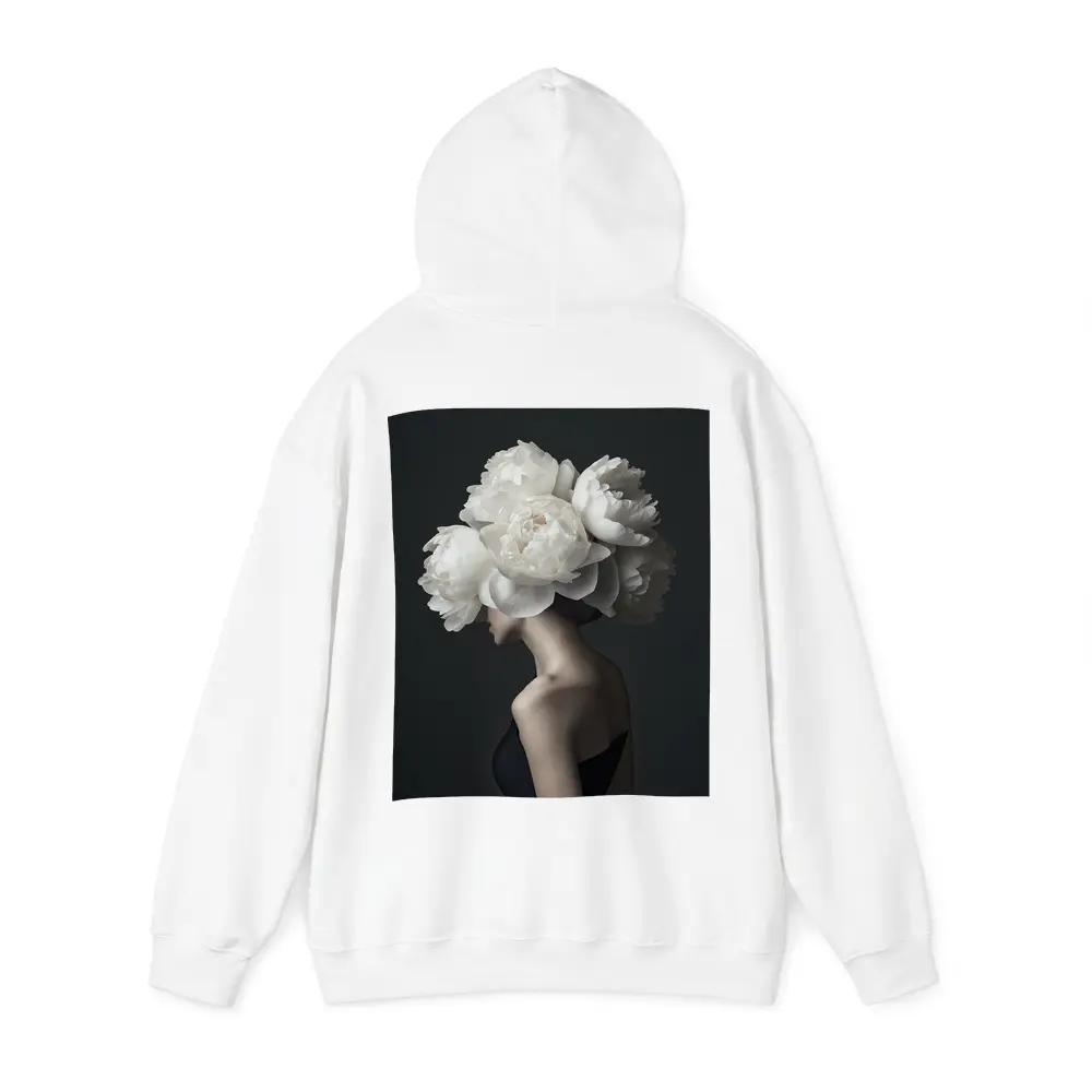 Woman White Peonies Head Dark Background – Hoodies