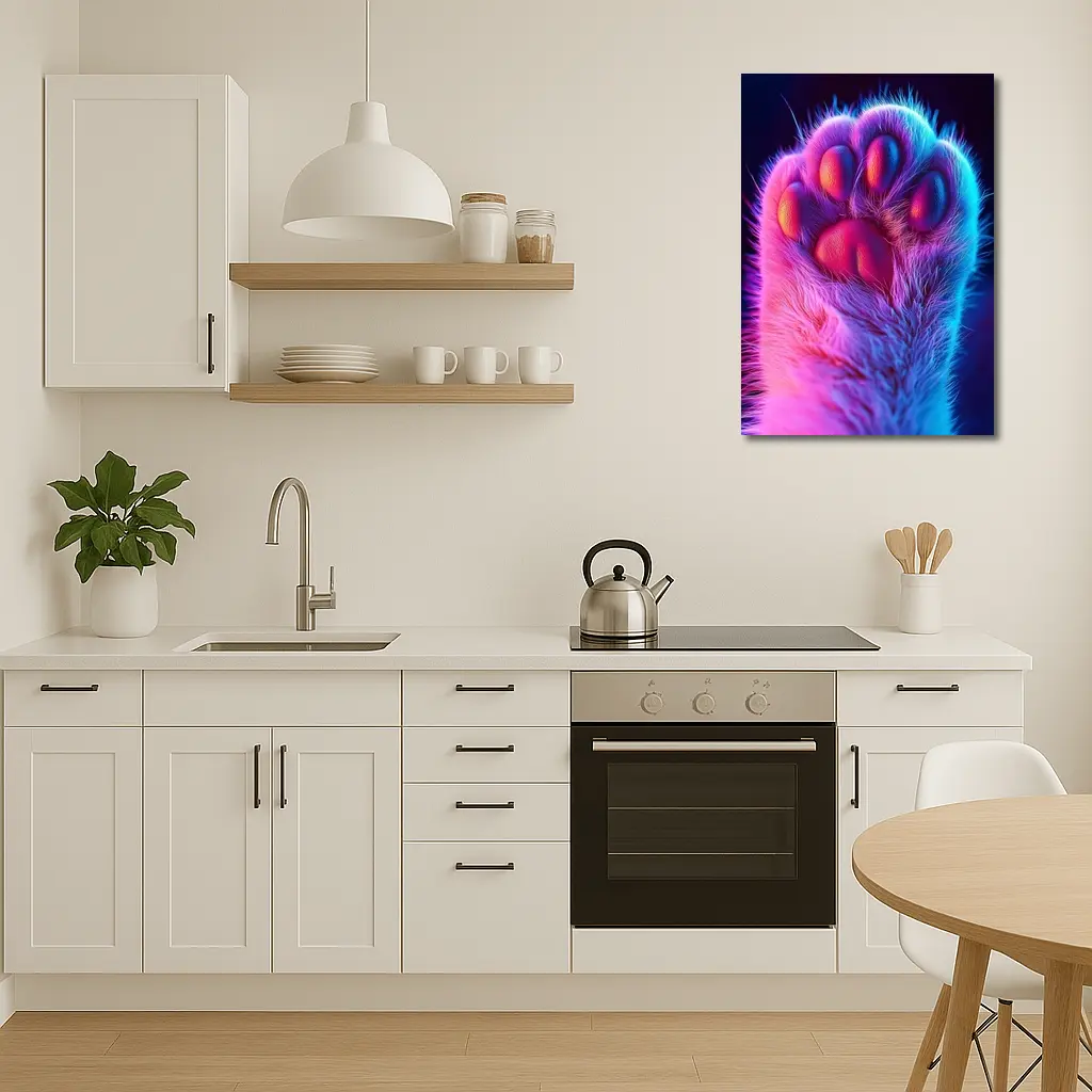 Neon Cat Paw Close Up Purple Pink – Wall Art