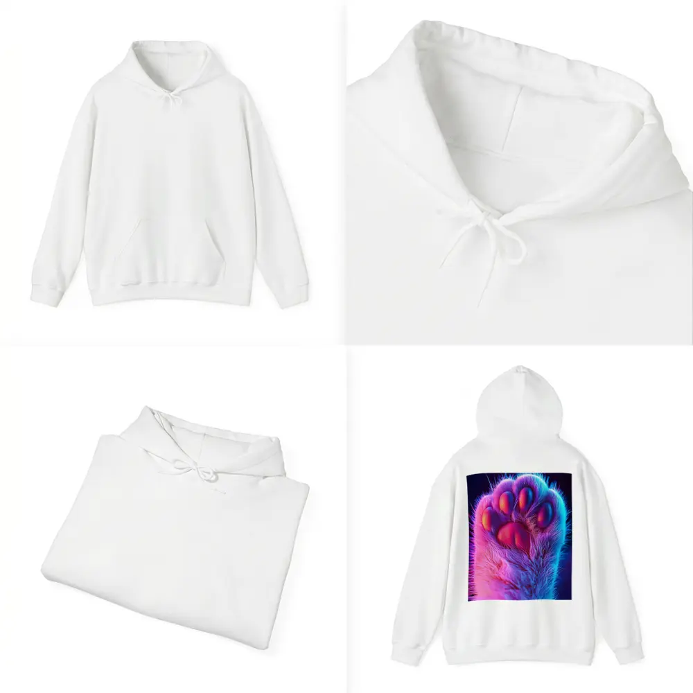 Neon Cat Paw Close Up Purple Pink – Hoodies