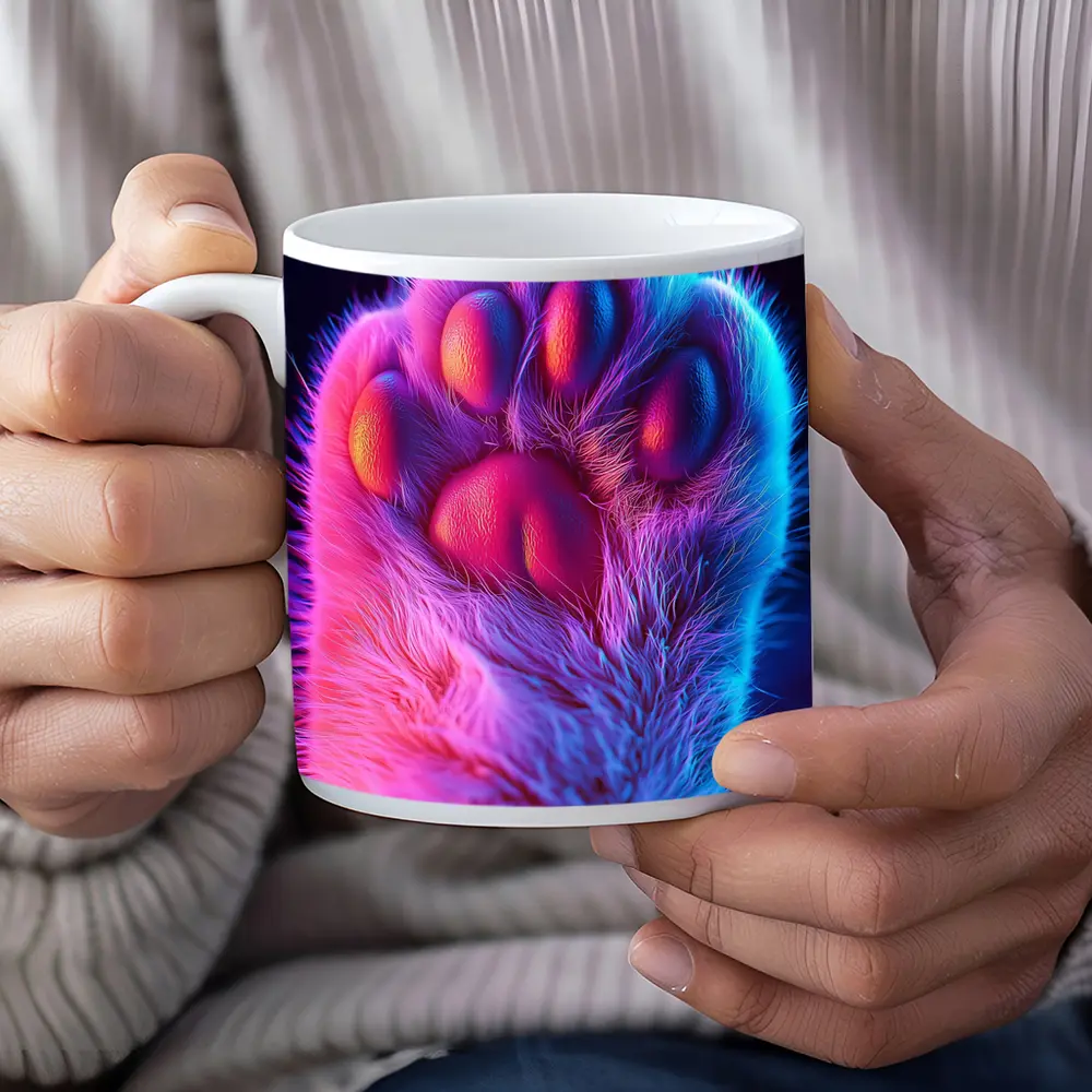 Neon Cat Paw Close Up Purple Pink – Mugs