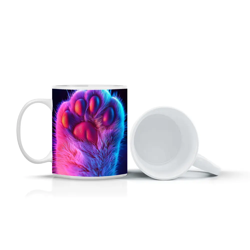 Neon Cat Paw Close Up Purple Pink – Mugs