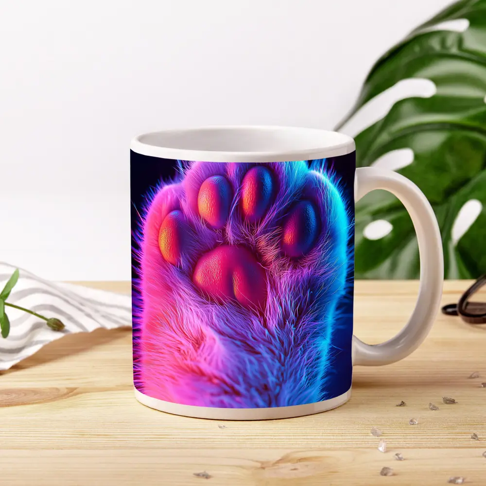Neon Cat Paw Close Up Purple Pink – Mugs