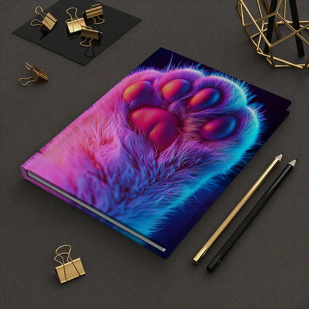 Neon Cat Paw Close Up Purple Pink – Notebooks