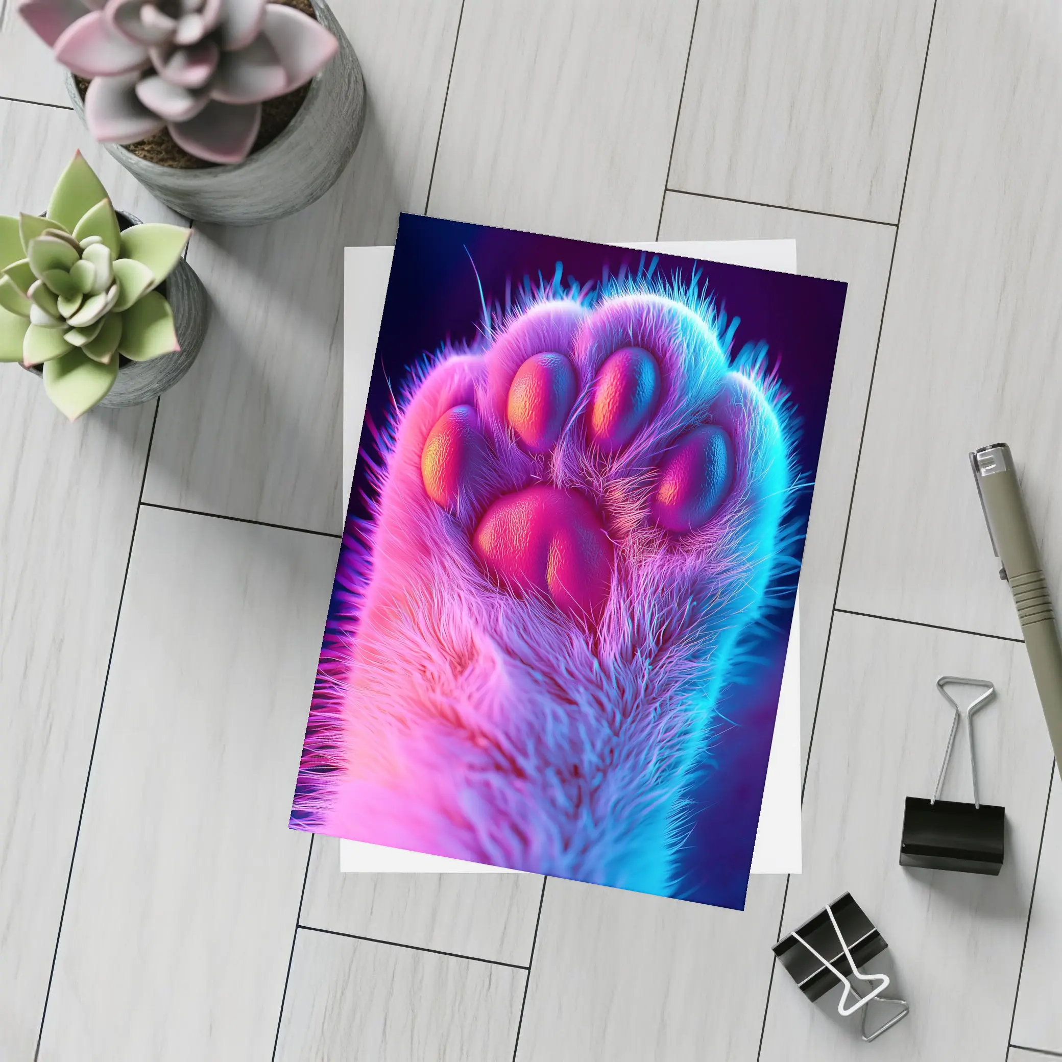 Neon Cat Paw Close Up Purple Pink – Postcards
