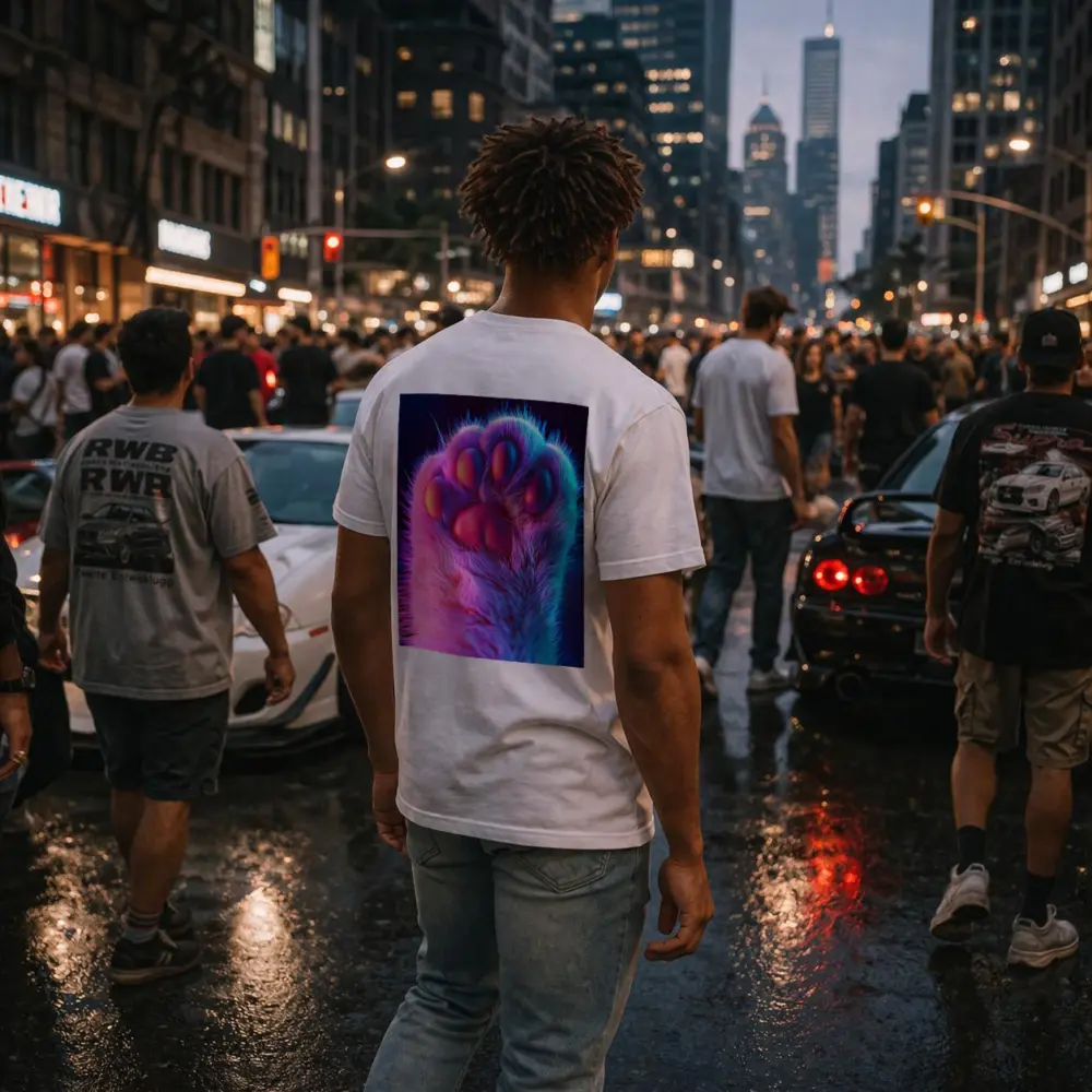 Neon Cat Paw Close Up Purple Pink – T-Shirts