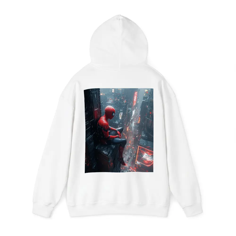 Spider-Man Sitting On Rainy Cyberpunk City – Hoodies