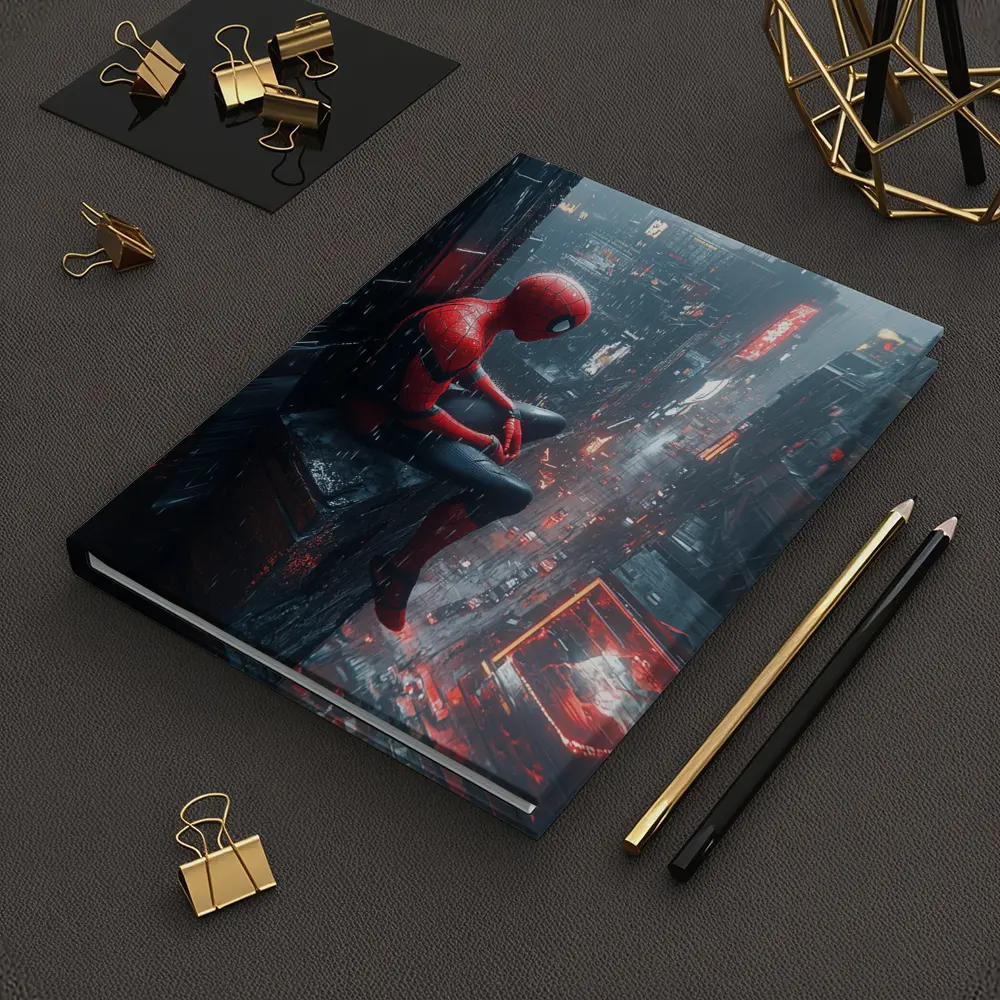 Spider-Man Sitting On Rainy Cyberpunk City – Notebooks