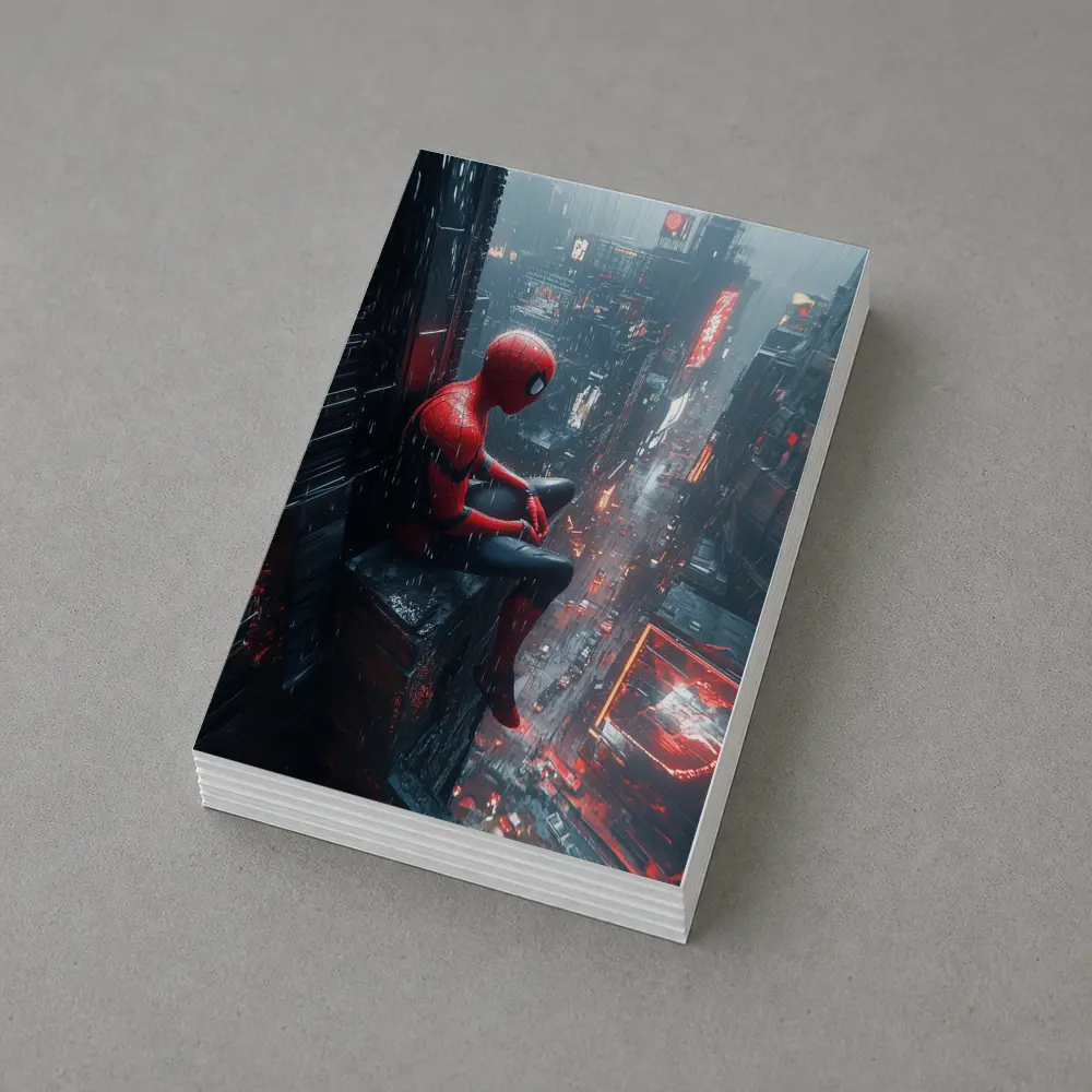 Spider-Man Sitting On Rainy Cyberpunk City – Postcards