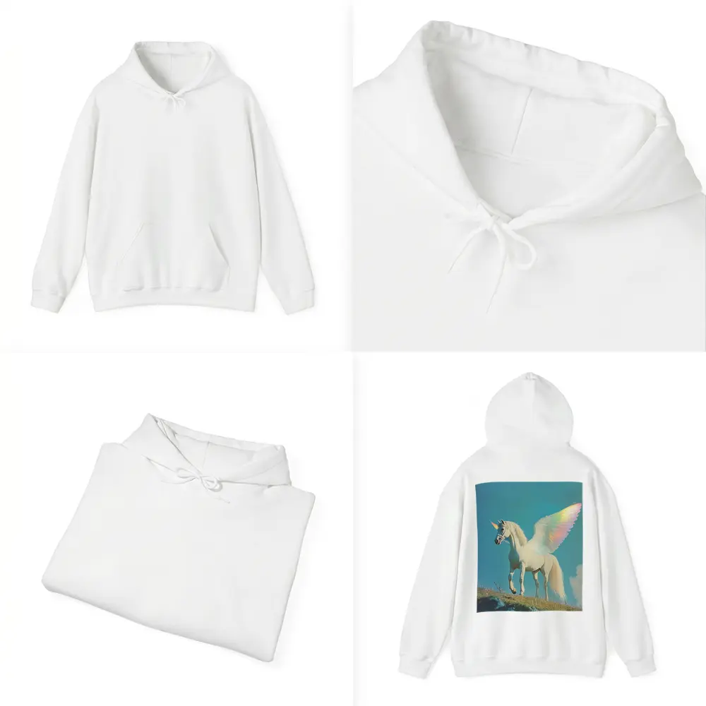 White Unicorn Rainbow Wings Blue Sky – Hoodies