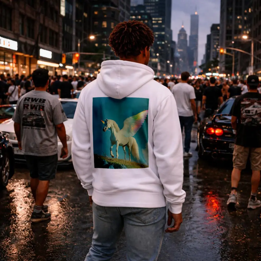 White Unicorn Rainbow Wings Blue Sky – Hoodies