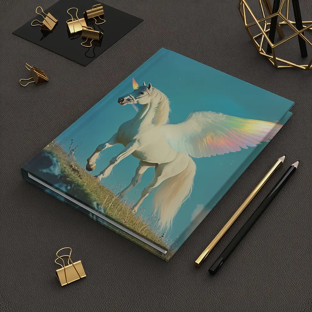 White Unicorn Rainbow Wings Blue Sky – Notebooks