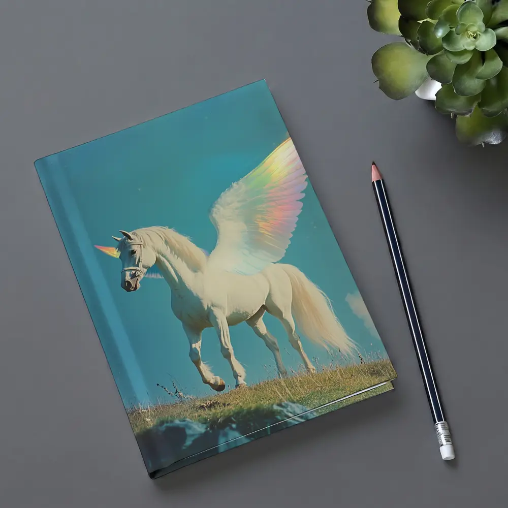 White Unicorn Rainbow Wings Blue Sky – Notebooks