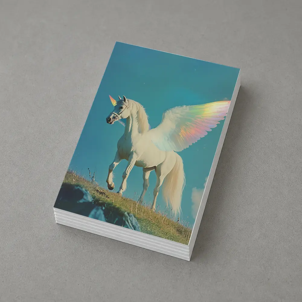 White Unicorn Rainbow Wings Blue Sky – Postcards
