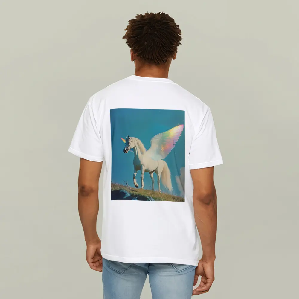 White Unicorn Rainbow Wings Blue Sky – T-Shirts