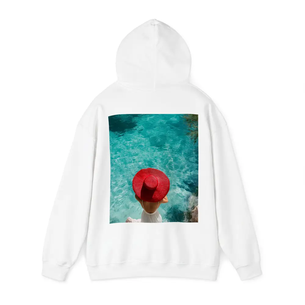 Woman Red Hat Turquoise Mediterranean Sea View – Hoodies