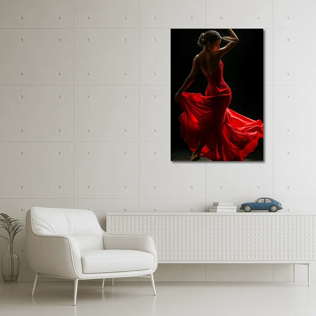 Flamenco Dancer Red Dress Dark Background – Wall Art