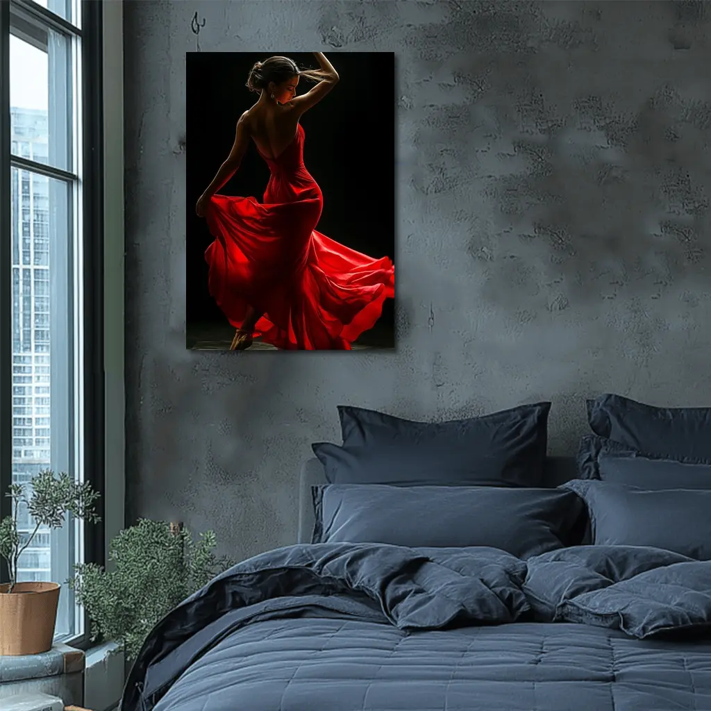 Flamenco Dancer Red Dress Dark Background – Wall Art