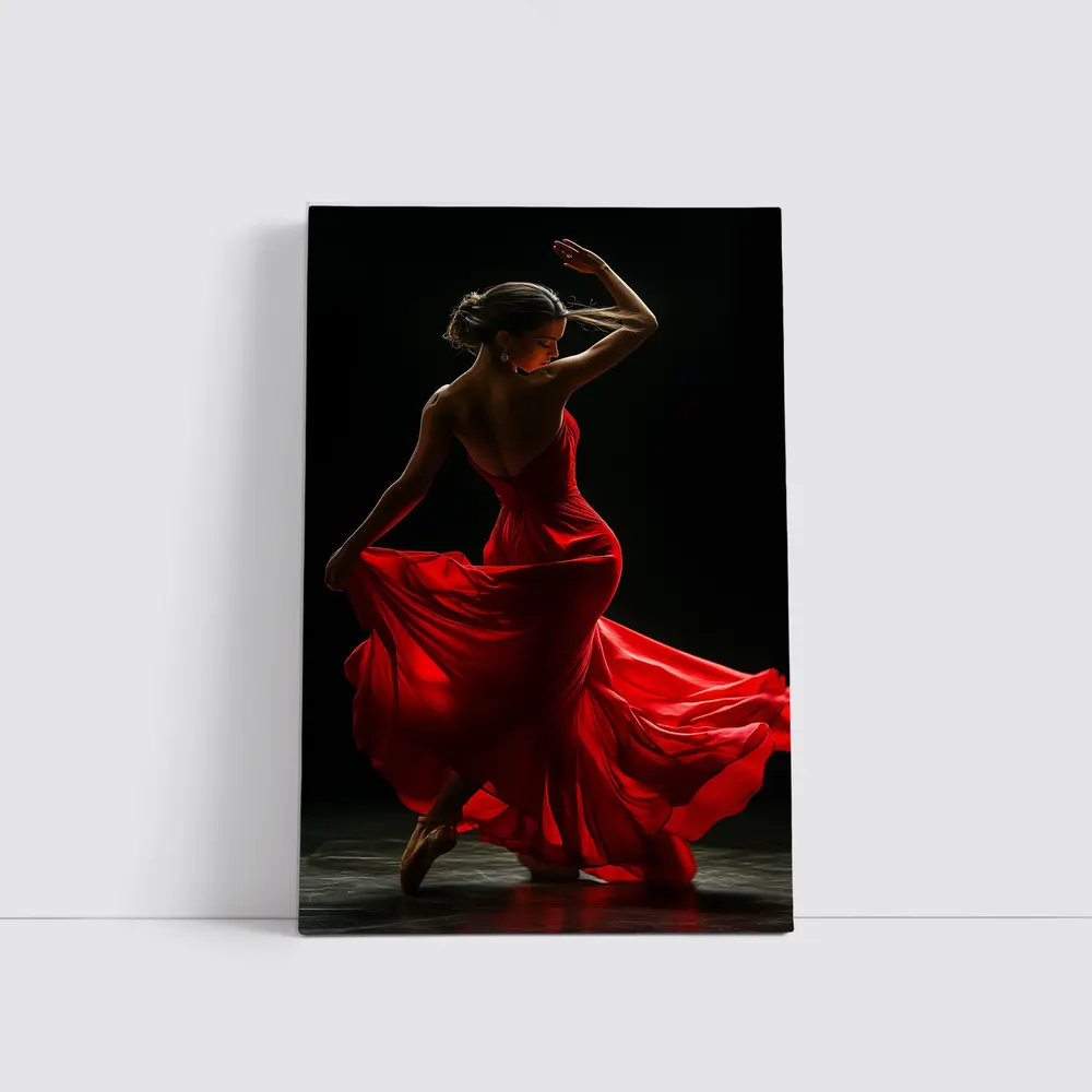 Flamenco Dancer Red Dress Dark Background – Wall Art