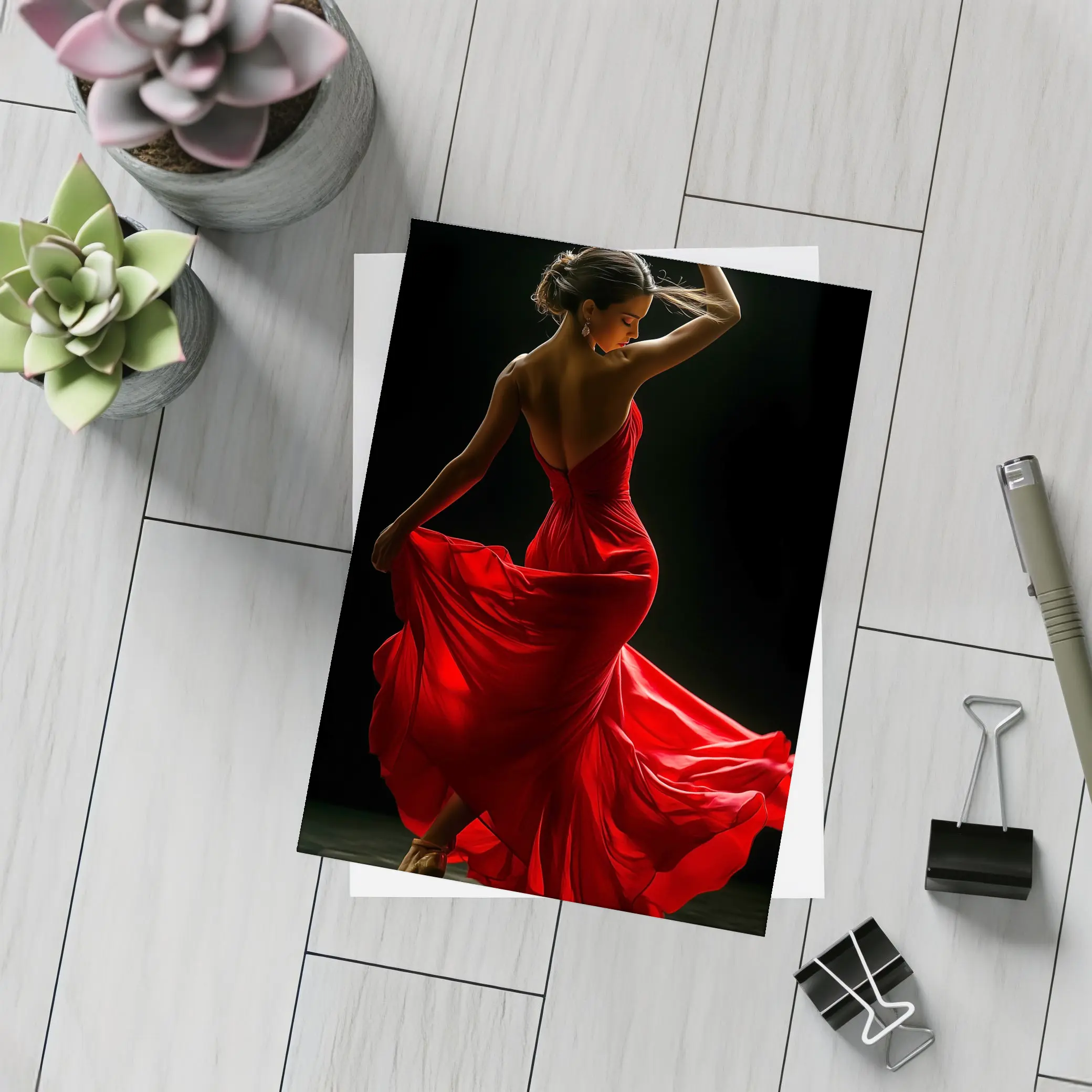 Flamenco Dancer Red Dress Dark Background – Postcards