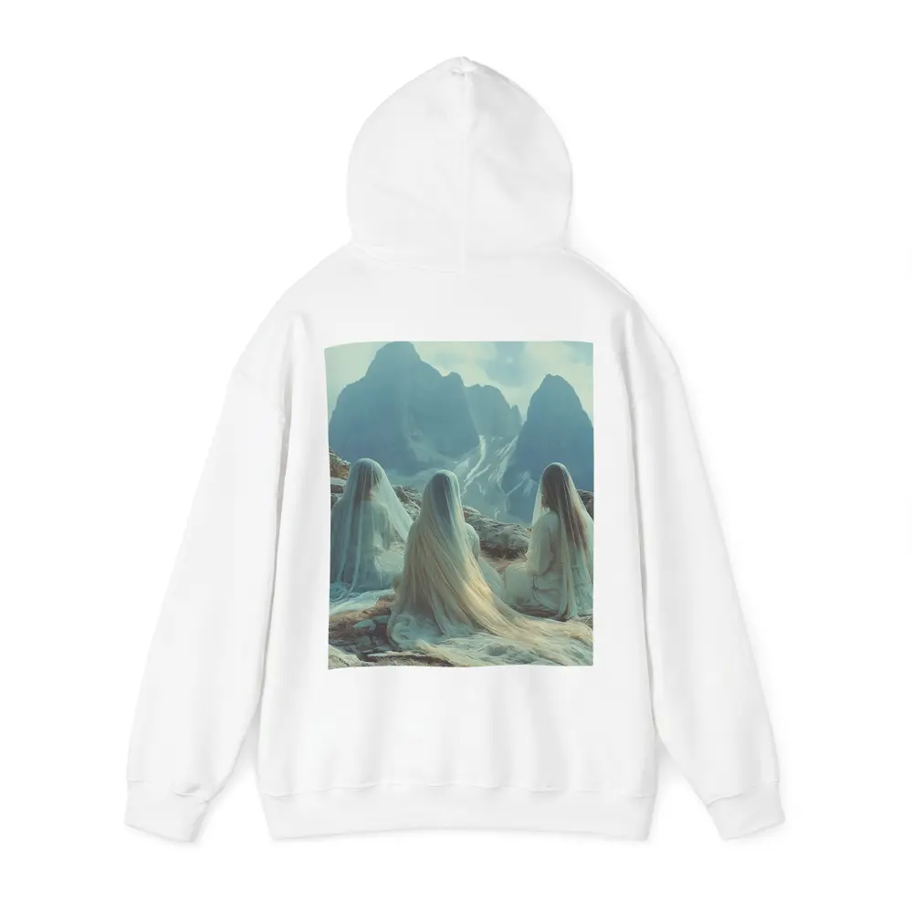 Three Veiled Women Sitting Before Mountains – Hoodies