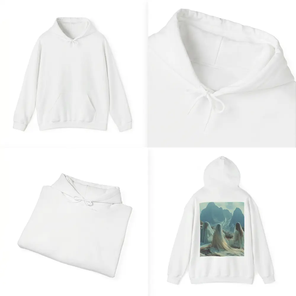 Three Veiled Women Sitting Before Mountains – Hoodies