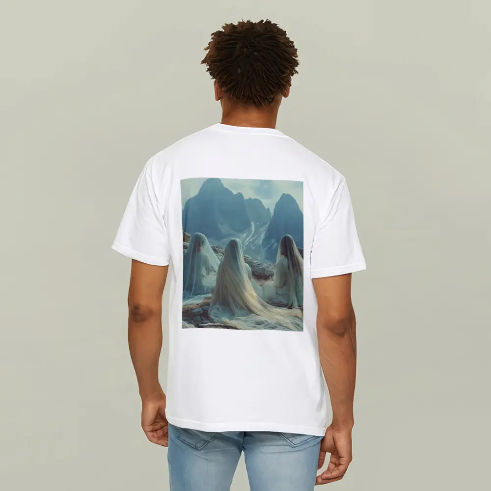 Three Veiled Women Sitting Before Mountains – T-Shirts