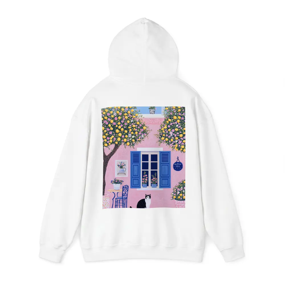 Black White Cat Pink Mediterranean House Lemons – Hoodies