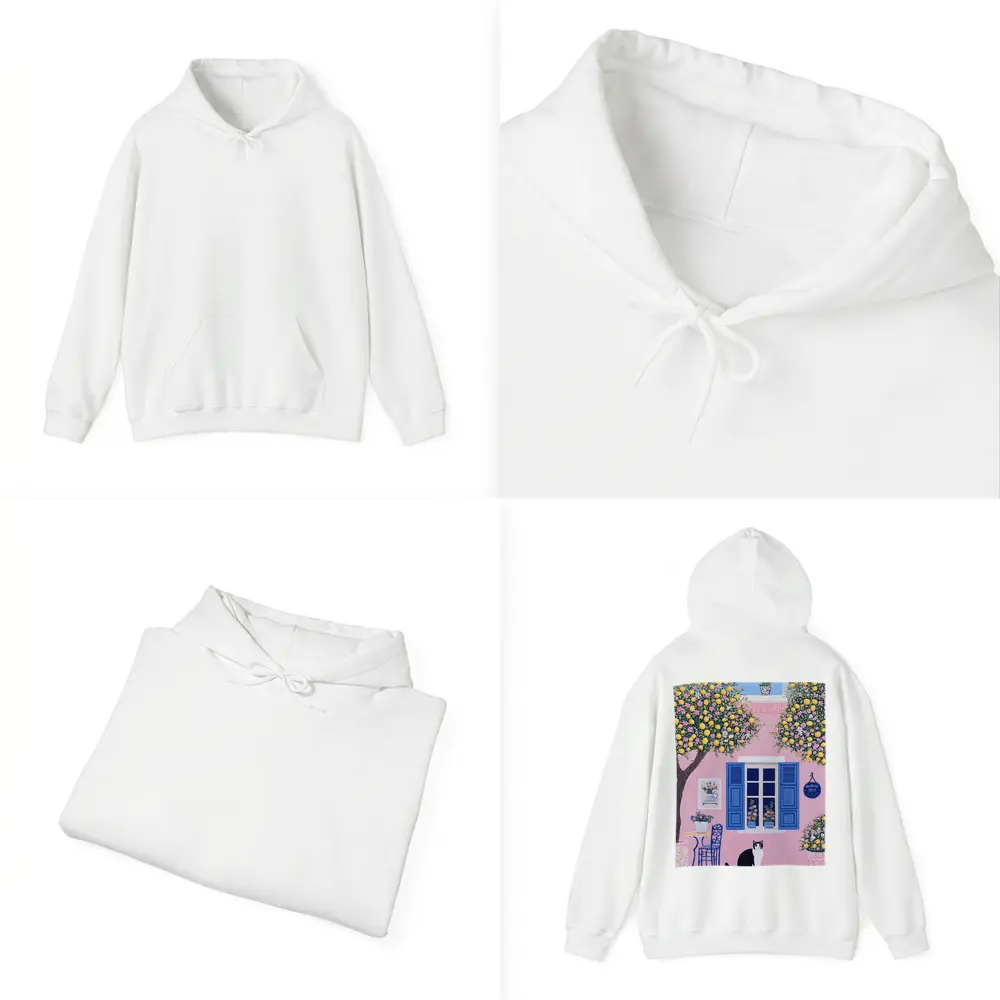Black White Cat Pink Mediterranean House Lemons – Hoodies