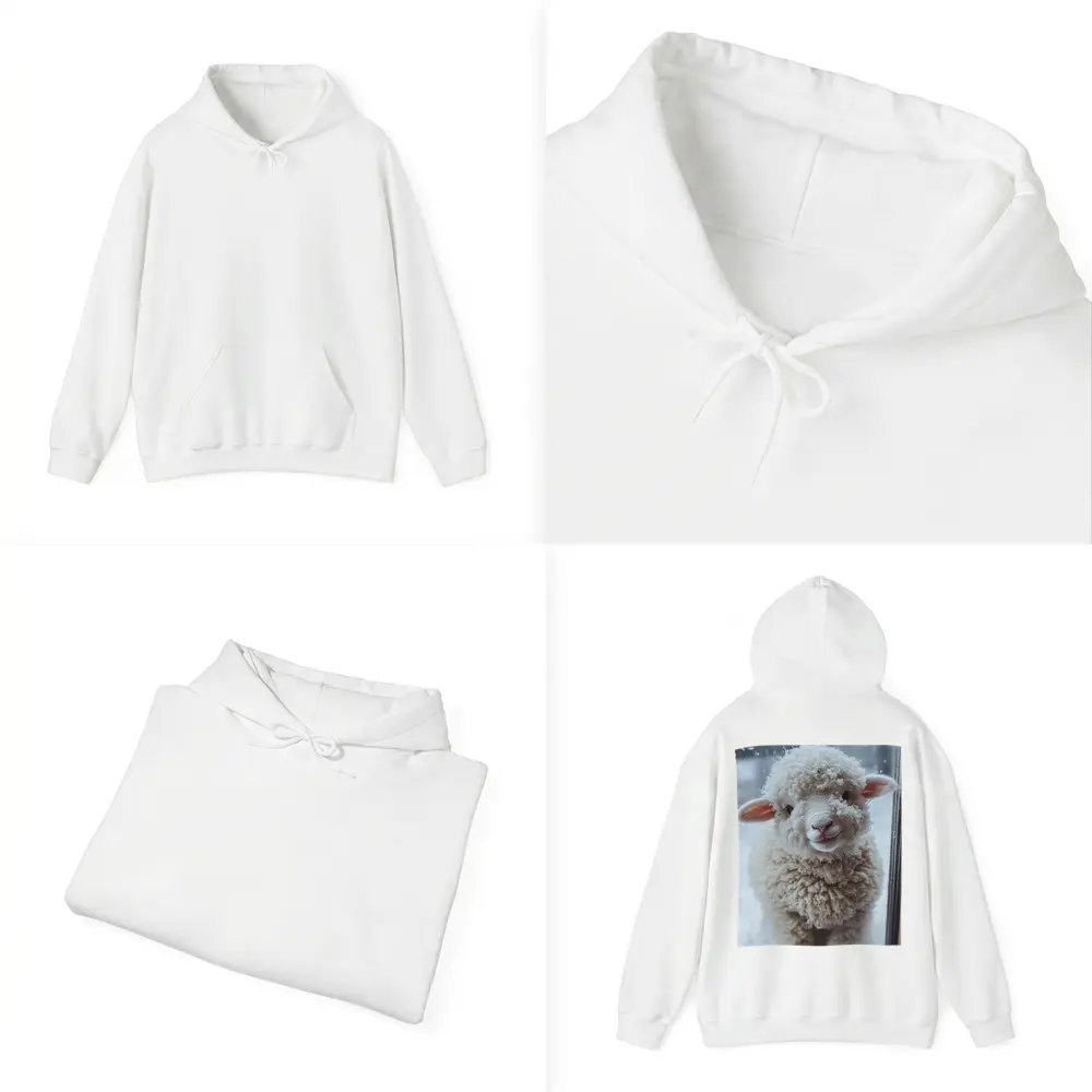 Fluffy White Lamb Standing In Winter Snow – Hoodies