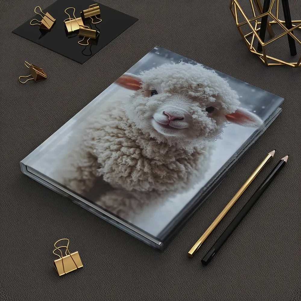 Fluffy White Lamb Standing In Winter Snow – Notebooks