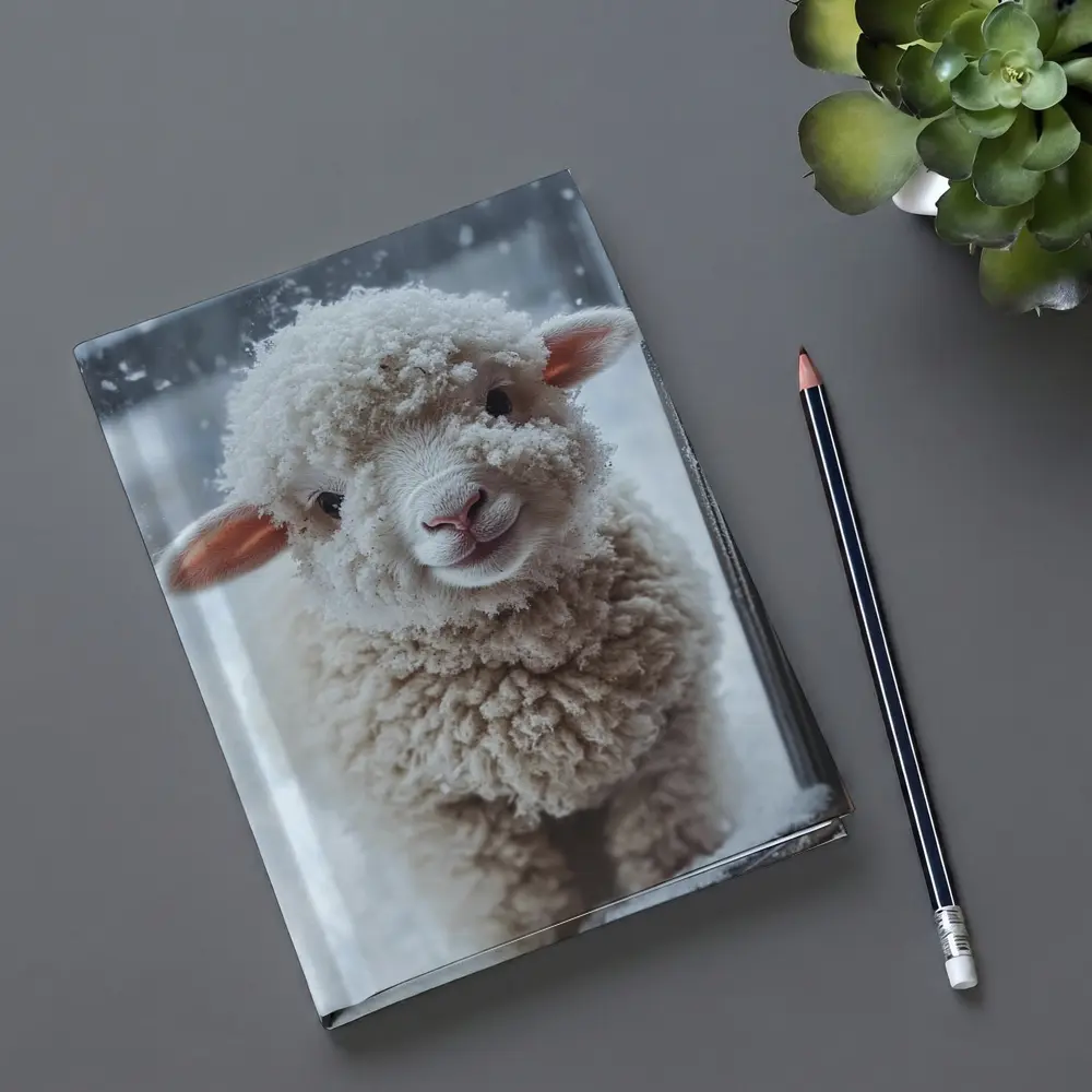 Fluffy White Lamb Standing In Winter Snow – Notebooks