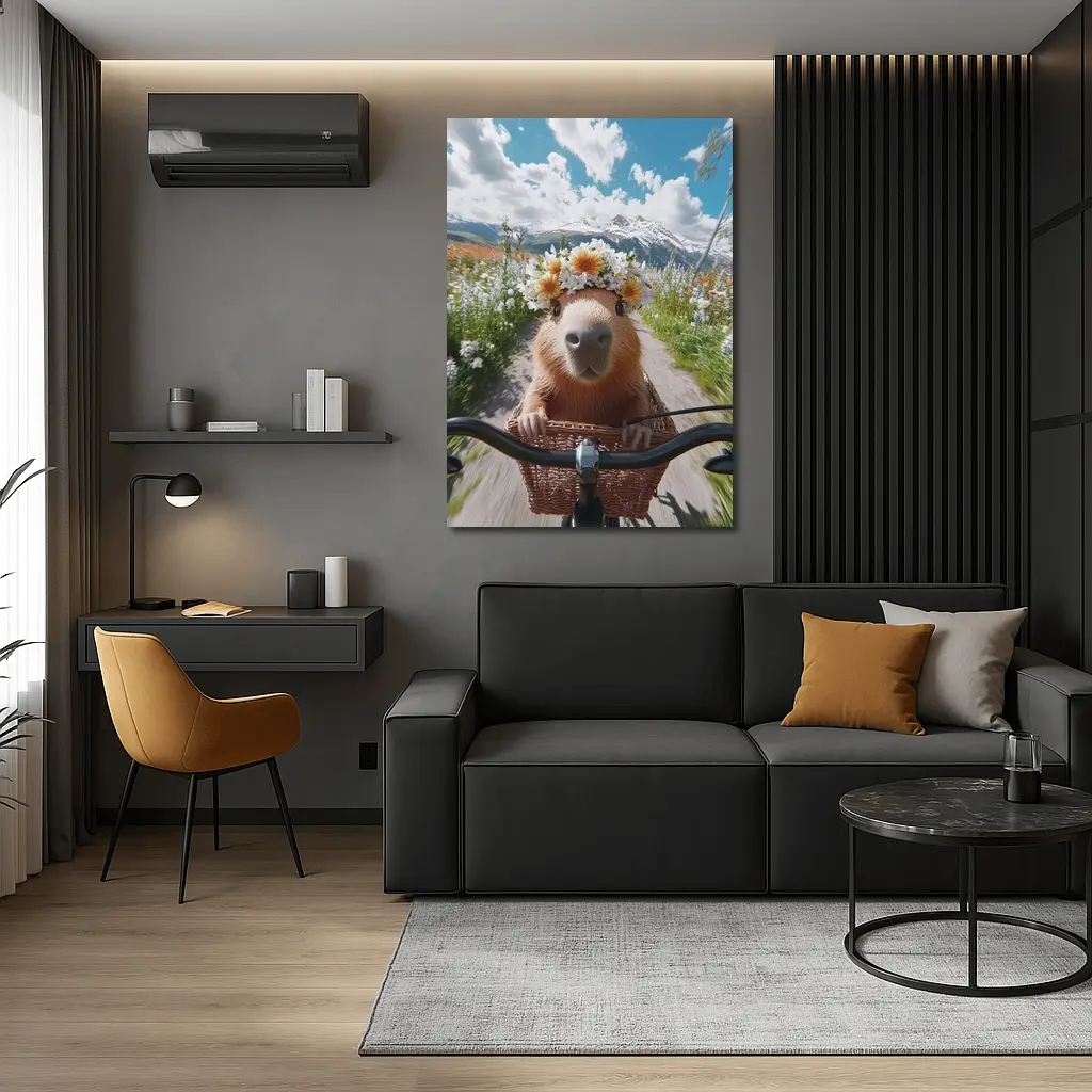 Capybara Flower Crown Bicycle Mountain Meadow – Wall Art