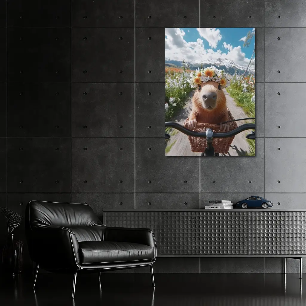 Capybara Flower Crown Bicycle Mountain Meadow – Wall Art