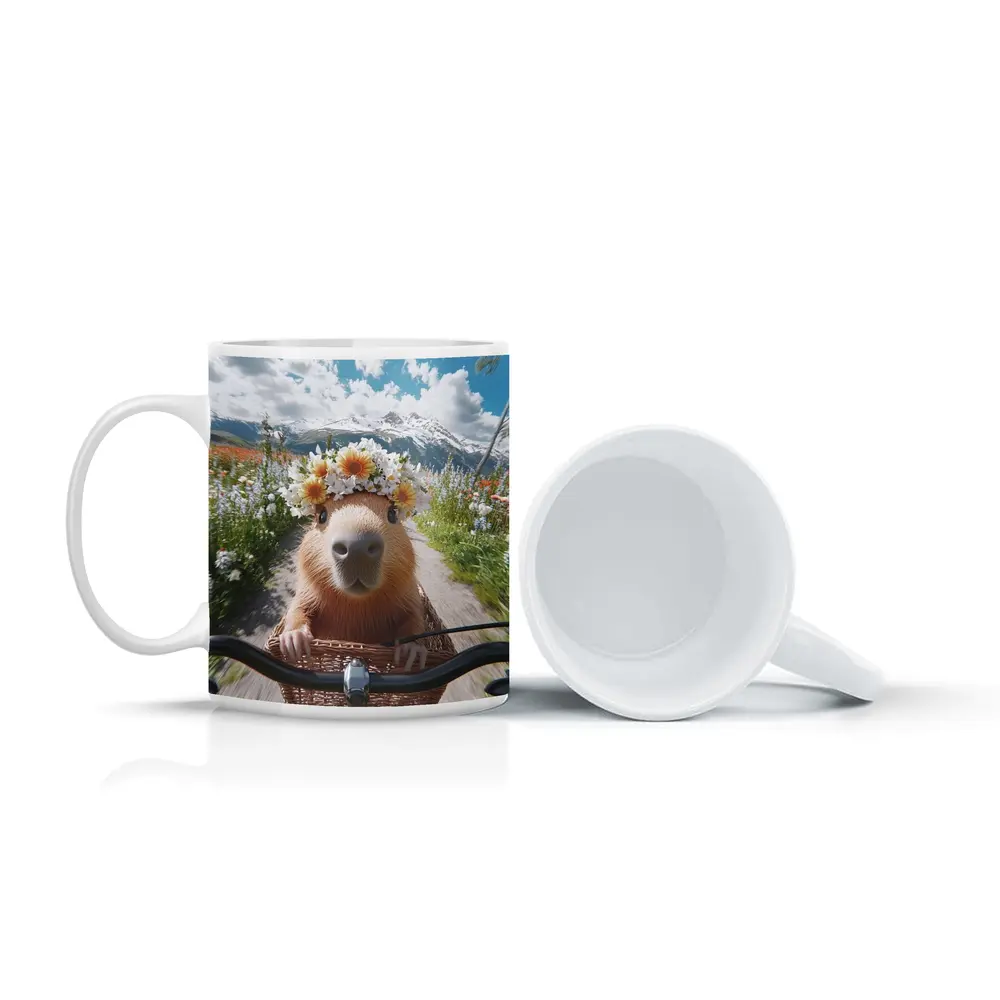 Capybara Flower Crown Bicycle Mountain Meadow – Mugs