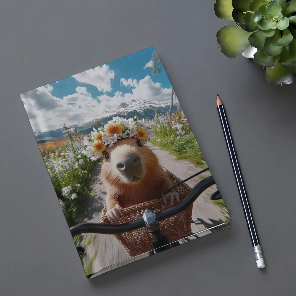 Capybara Flower Crown Bicycle Mountain Meadow – Notebooks