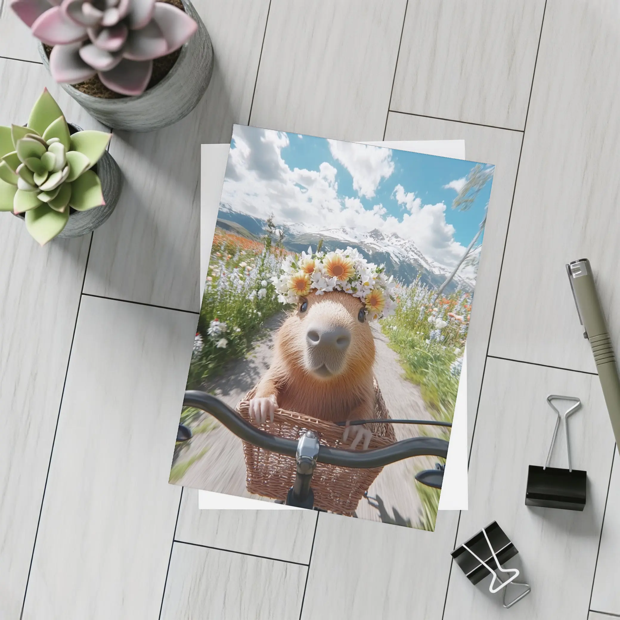 Capybara Flower Crown Bicycle Mountain Meadow – Postcards
