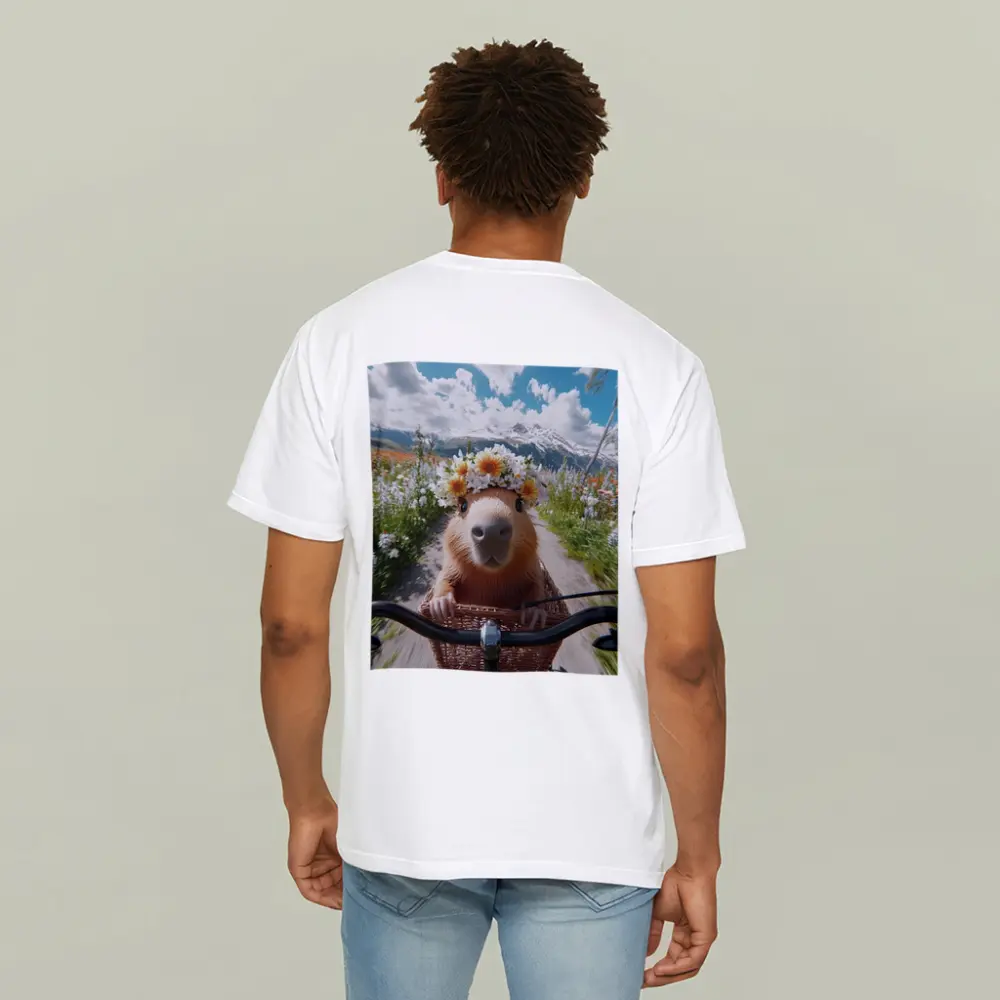 Capybara Flower Crown Bicycle Mountain Meadow – T-Shirts