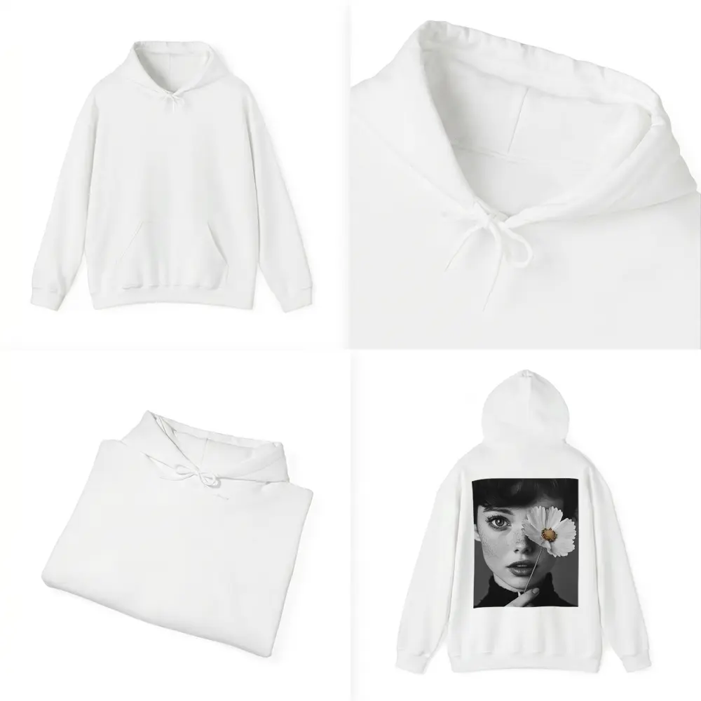 Freckled Woman Holding Cosmos Flower Portrait – Hoodies