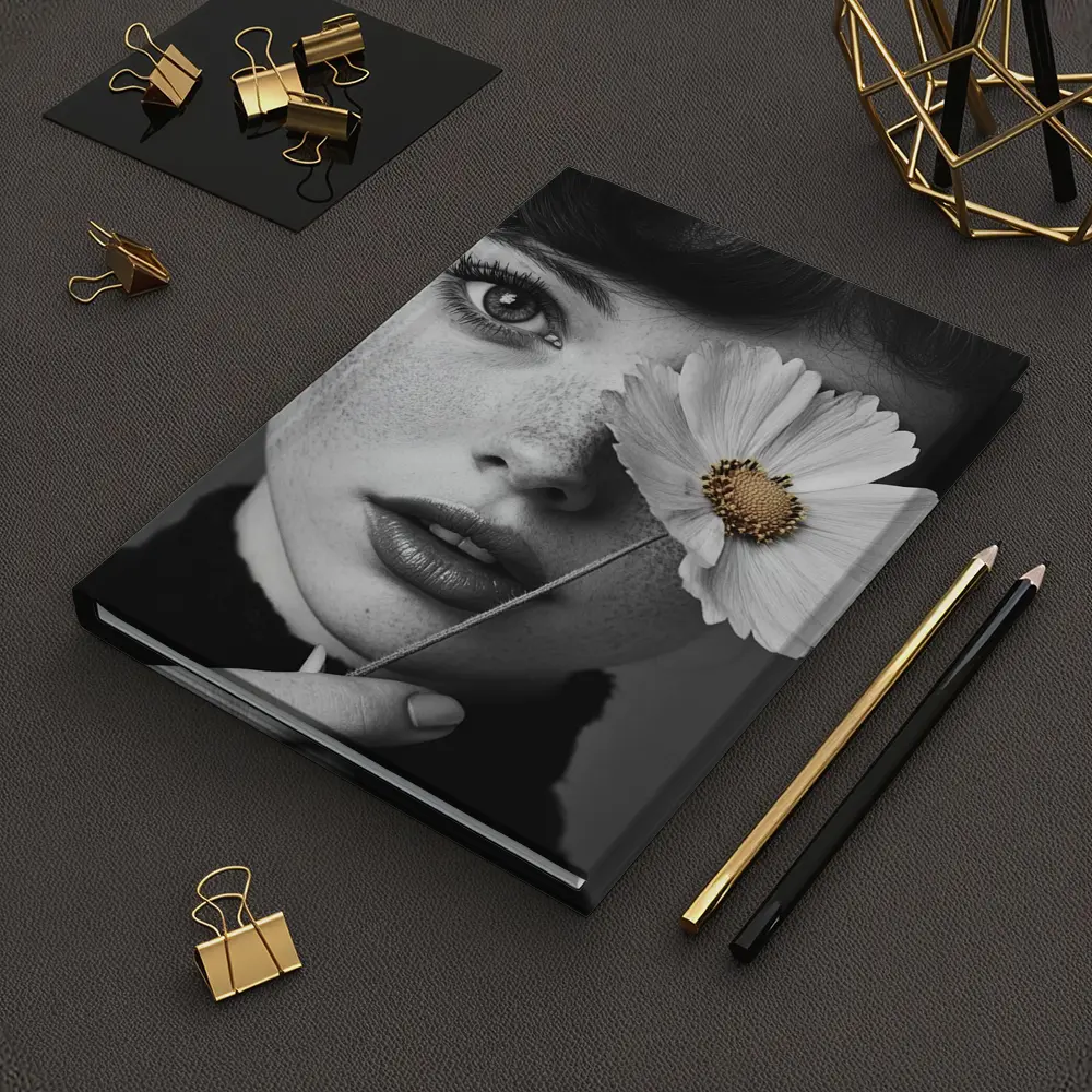Freckled Woman Holding Cosmos Flower Portrait – Notebooks